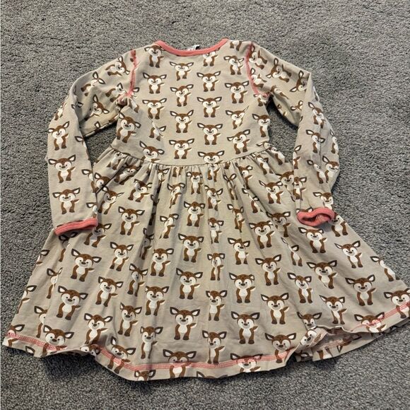 Maxomorra Deer Print Dress with Pink Trim Sz 110cm - Picture 3 of 5